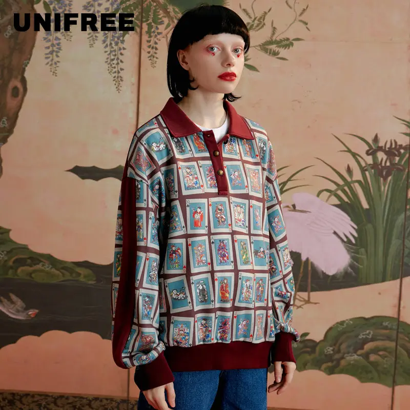 Свитер UNIFREE осенняя одежда маленькая санитарная с отложным воротником и принтом