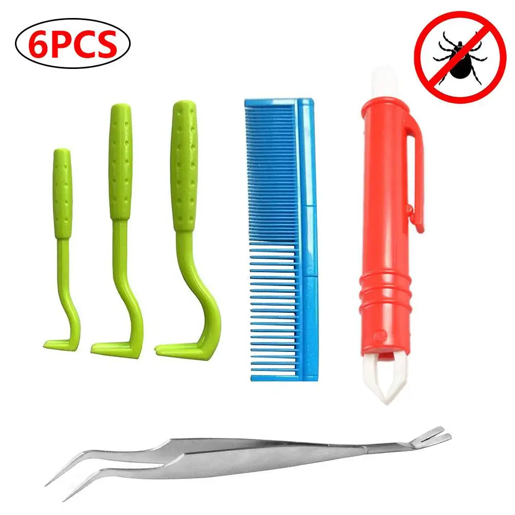 

6PCS Tick Remover Tool Set Tick Hook Stainless Steel Tick Tongs For Dogs Cats Flea Comb High Quality Quick Delivery New