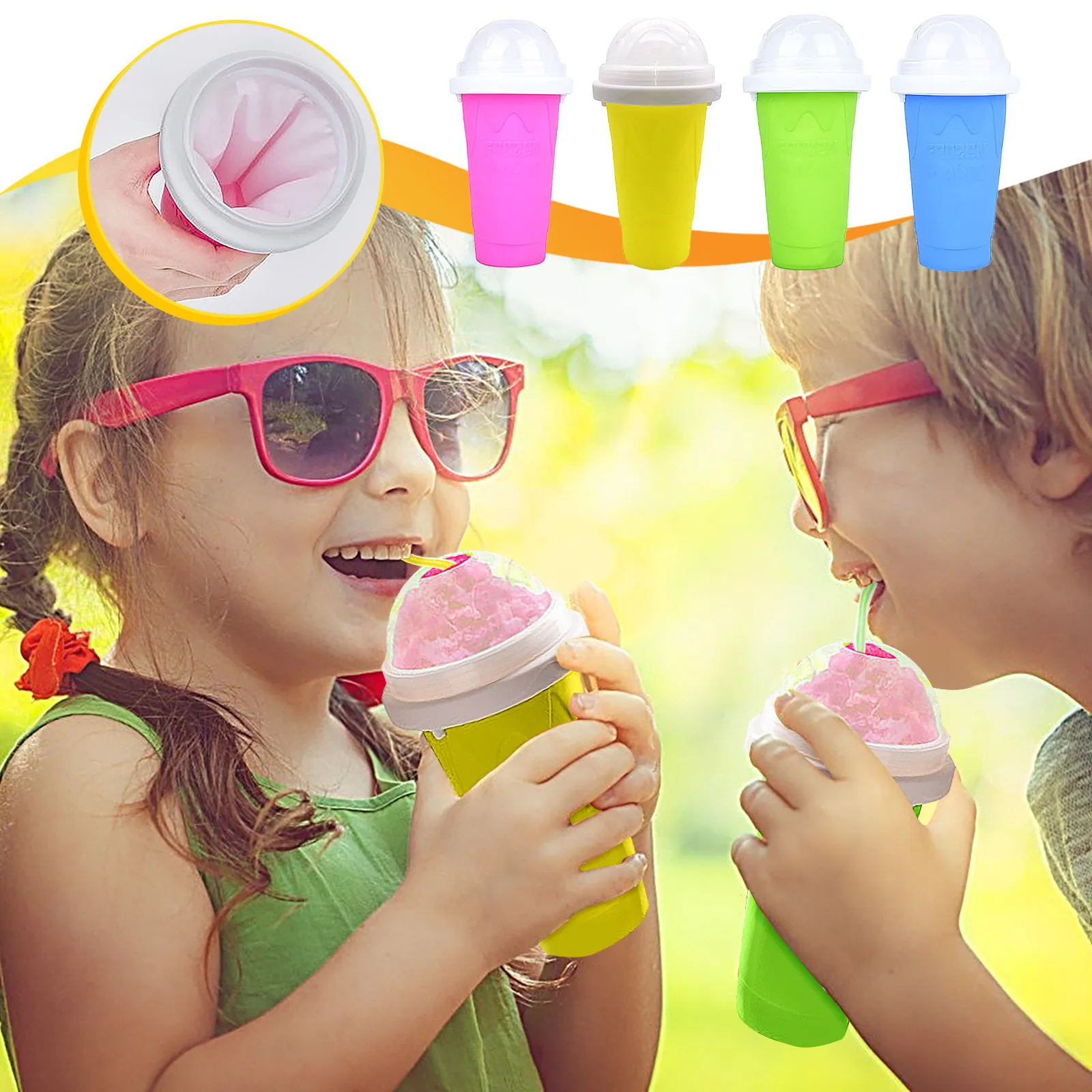 

Summer DIY Double Cup Smoothie Pinch Ice Cup Silicone Cup Portable Squeezes Ices Cup Cold Ice Cream Milkshake Juice Cup 2021