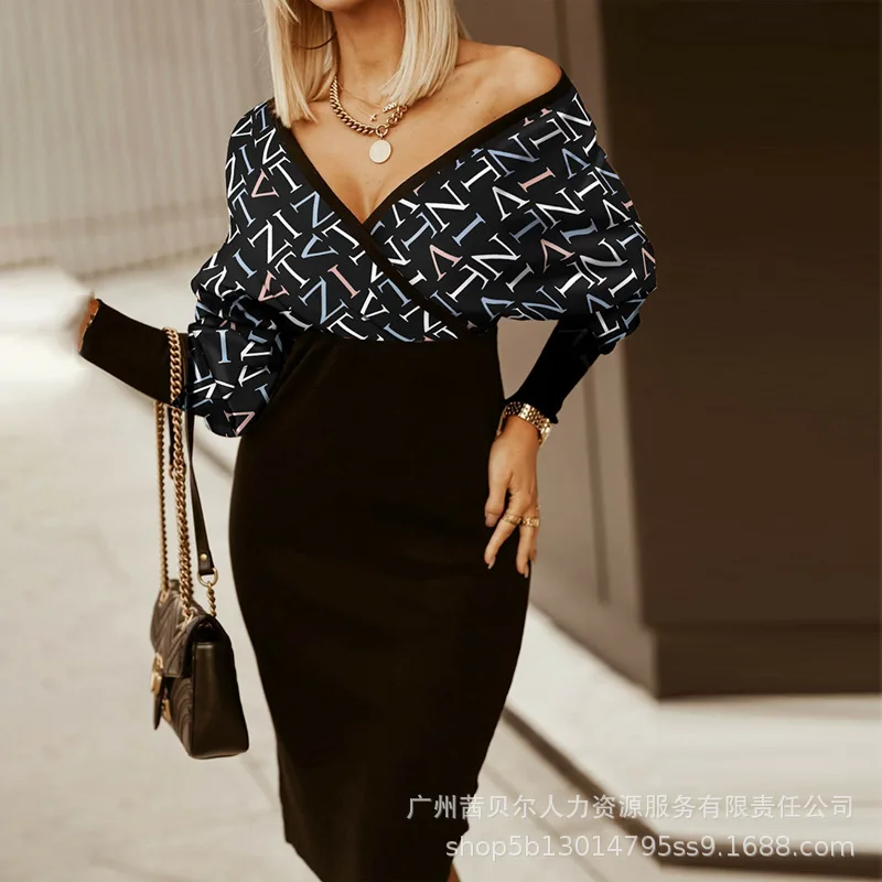 

Kalenmos Women Geo Print Batwing Sleeve Skinny Wrap Dress Bandage V Neck Bodycon Sexy Vestidos High Waist Long Sleeve Dresses