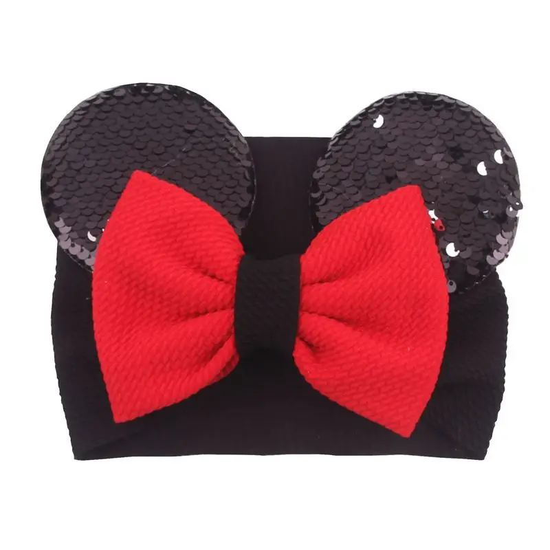 5" Шпильки для волос в форме мыши Рождественская ободка с большим бантом, украшенная пайетками рыбьей чешуи, эластичная фланелевая лента для волос