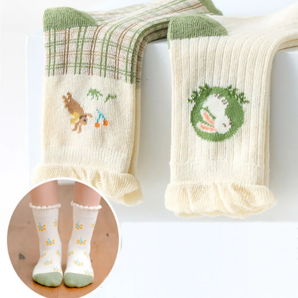 

Детские осенне-зимние носки, детские носки с мультяшным принтом животных, кроликов, кружевные чулки для девочек, детские носки для младенцев