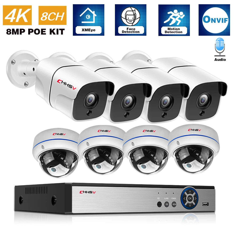

Камера видеонаблюдения системы безопасности комплект 8ch 4K POE NVR набор на открытом воздухе Watertproof 16CH Ai аудио системах видеонаблюдения IP камер...