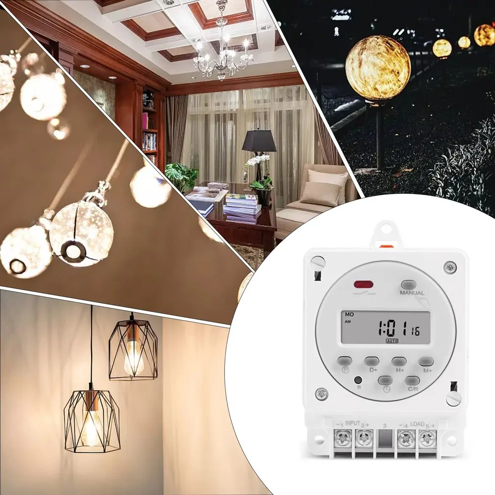 

12V 220V Digital Timer Switch 7 Days Weekly Programmable Time Relay Programmer Built-in Rechargeable Battery