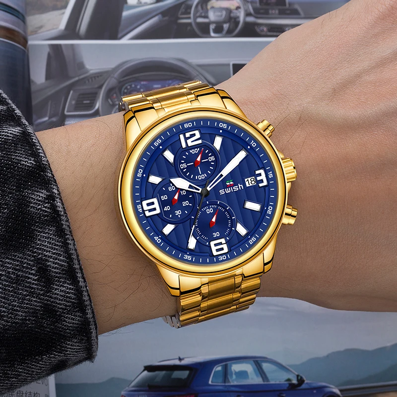Мужские наручные часы с хронографом брендовые Роскошные деловые SWISH календарем