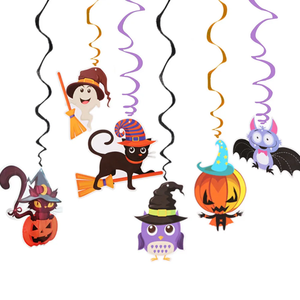 

6Pcs/Set Cartoon Halloween Spiral Pendants Halloween Party Supplies Halloween Ribbon Pumpkin Bat Spiral Pendants Party Decor