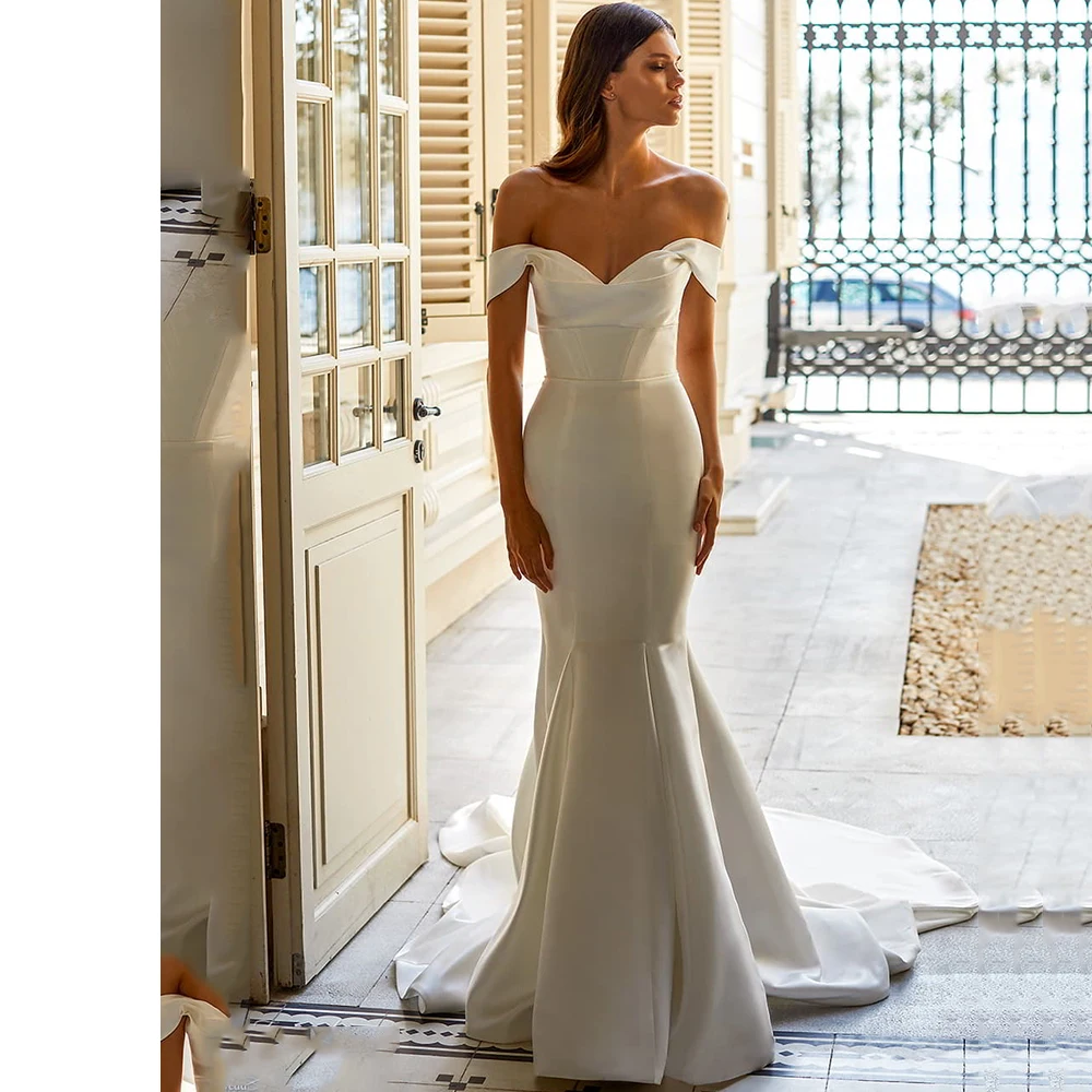 

Женское свадебное платье-Русалка со съемным шлейфом и открытыми плечами