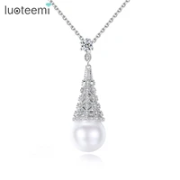 luoteemi new fashion white pearl necklace jewelry for women white gold color link chain pendant necklaces bijoux femme gift