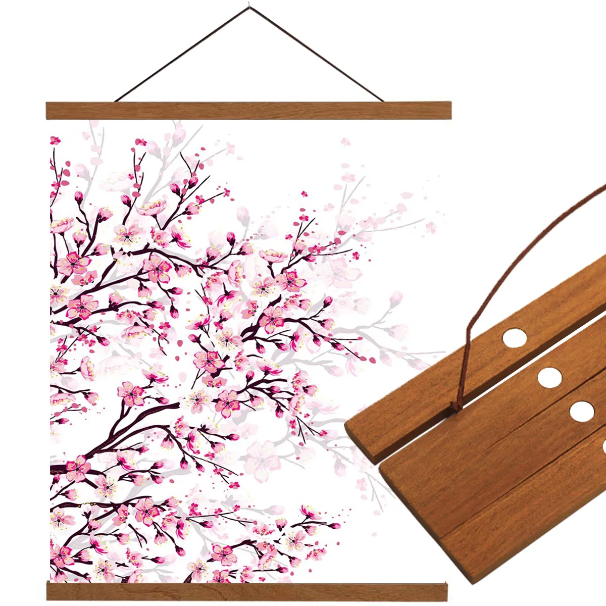 Висячая картина вишневого цвета ветка сливы розовый белый холст настенные