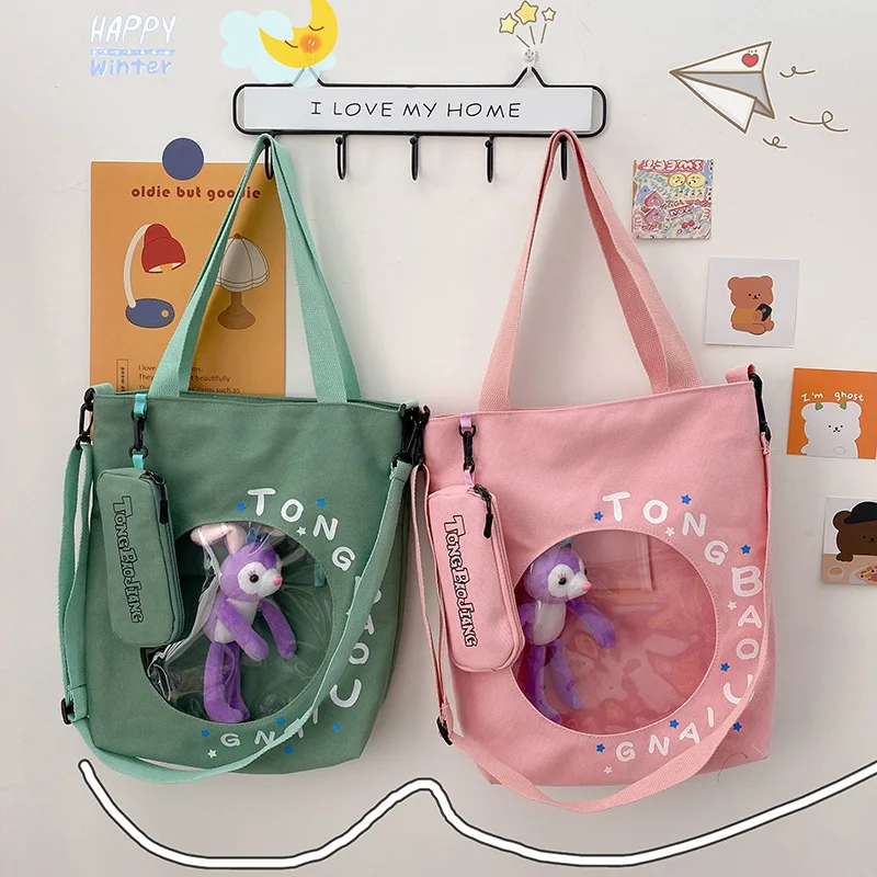 

Japanese Transparent Paint Bag Women 2022 New Forest Cartoon Doll Girl Shoulder Bag Large Capacity Canvas Ita Bag
