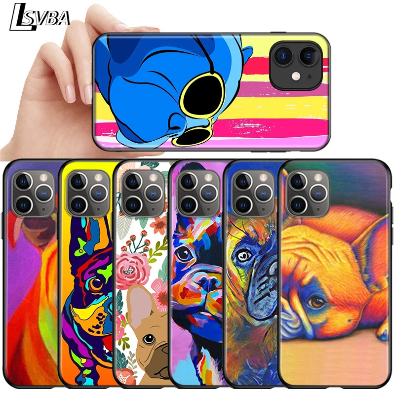 

french Bulldog dog animals For Apple iPhone 12 11 Pro Max mini XS Max XR X 8 7 6 6S Plus 5S SE 2020 Soft Black Phone Case