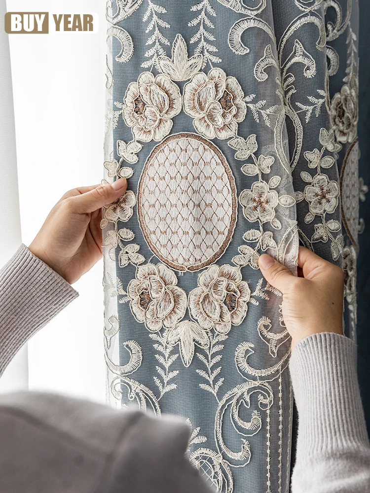 

2021 New Cloth Gauze One Double-layer Curtains Light Luxury European Embroidery Curtain for Living Room Bedroom Modern