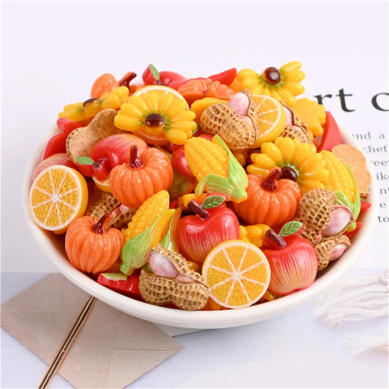 Julie Wang 20PCS Resin Fruit Charms Mixed Artificial Apple Banana Orange Corn Peanut Pendants Jewelry Making Accessory Decor | Украшения и