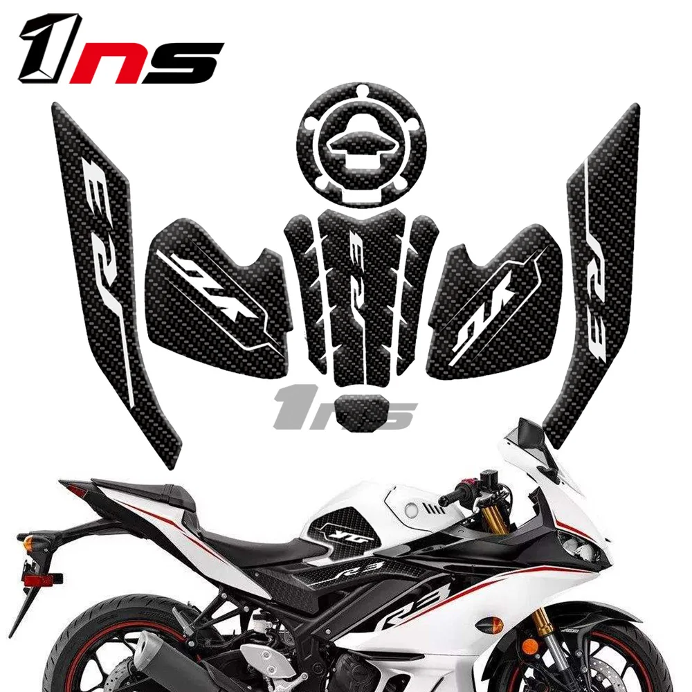 

3D Carbon Fiber Epoxy Resin Sticker Motorcycle Tank Pad Side Anti Scratch Decal Suit Fits For Yamaha YZF R3 YZFR3 2019 2020 2021