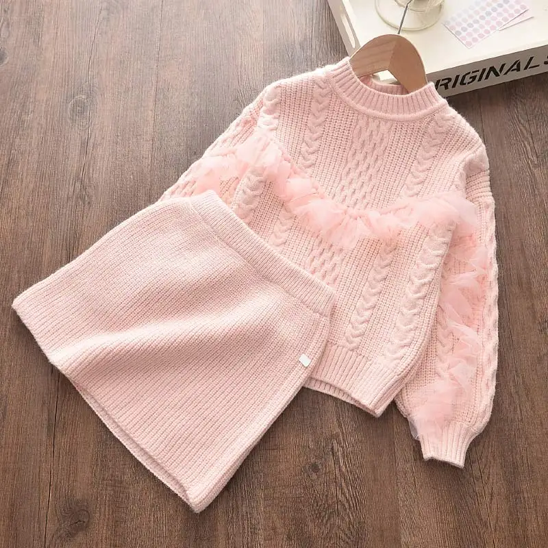 Melario Girls Clothing Sets Winter Children Clothes Knited Sweater Tops Skirt 2pcs Suit Casual Kids Outfits Xmas Girls Costume