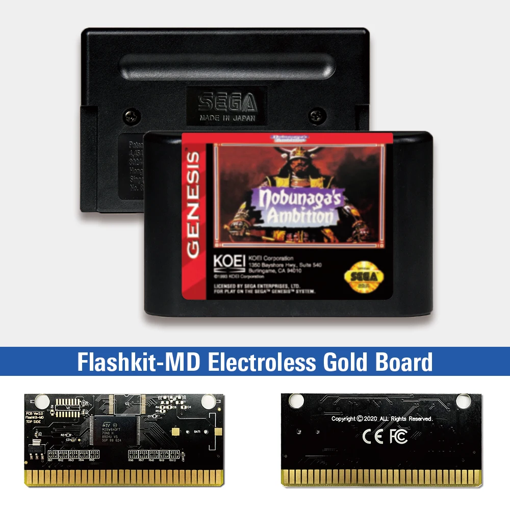 

Nobunaga's Ambition - USA Label Flashkit MD Electroless Gold PCB Card for Sega Genesis Megadrive Video Game Console