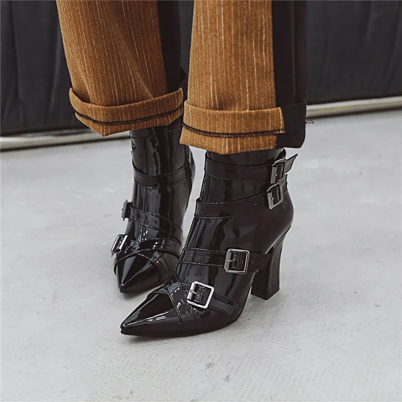 Женские ботильоны с острым носком YMECHIC Осень зима 2019 Дамская обувь на высоком