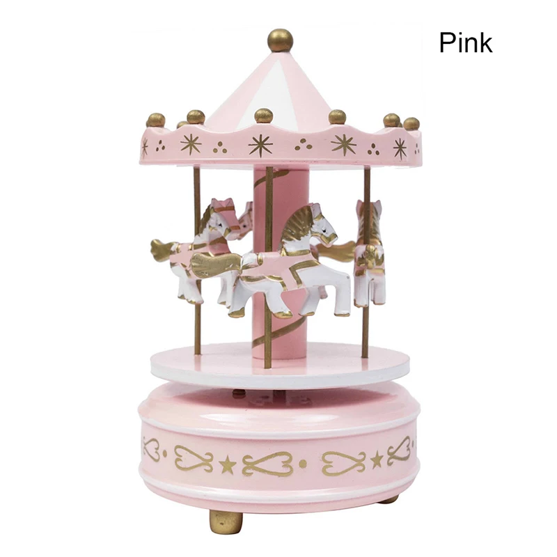 Pink Merry-Go-Round Flashing Box Toy Child Baby Game Home Decor Carousel horse Music Box Christmas Wedding Birthday Gift Carousel - Цвет: Pink