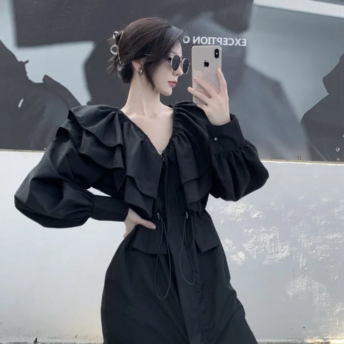 Модное милое платье с кулиской в виде листьев лотоса на талии Новинка 2021 Ранняя