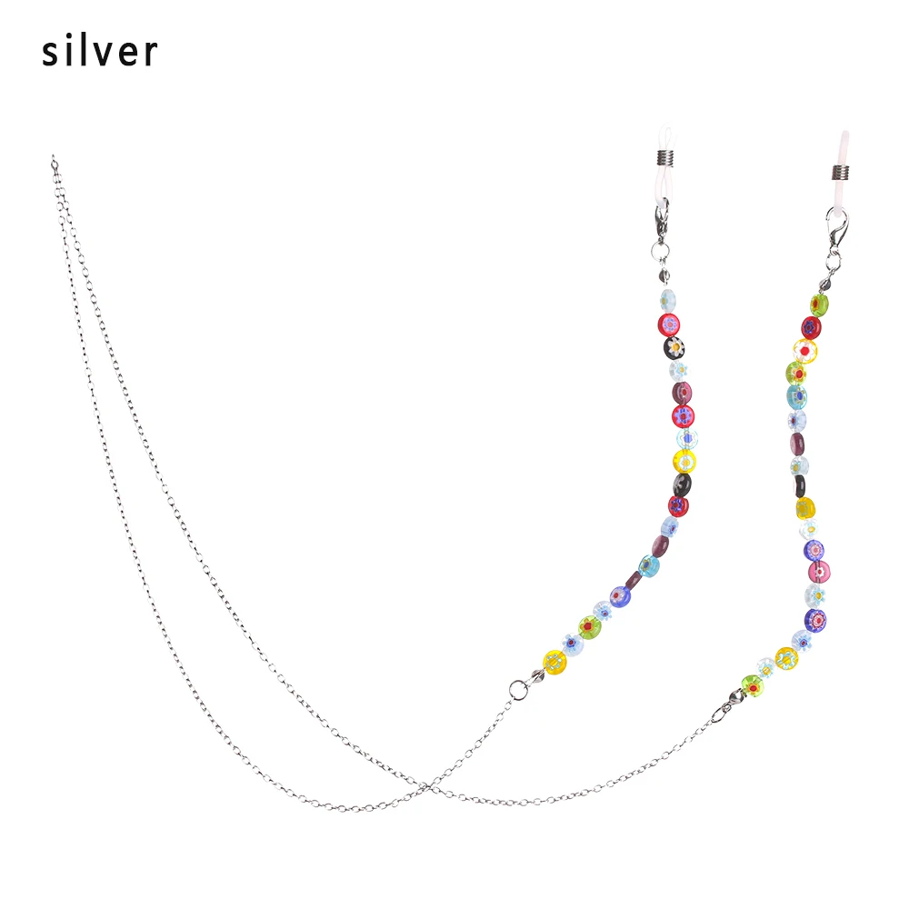 Sliver Новые модные женские цепочки для очков, черные акриловые бусины, цепи, противоскользящий шнур для очков, держатель для очков, шейный ремешок, веревка для очков для чтения - Цвет: Sliver