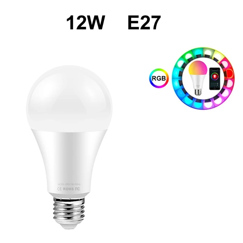 

R91A 12W 15W WiFi Smart Light Bulb E27 RGB LED Lamp Dimmable with Tuya Smart Life APP Voice Control Fit for google-Home Alexa