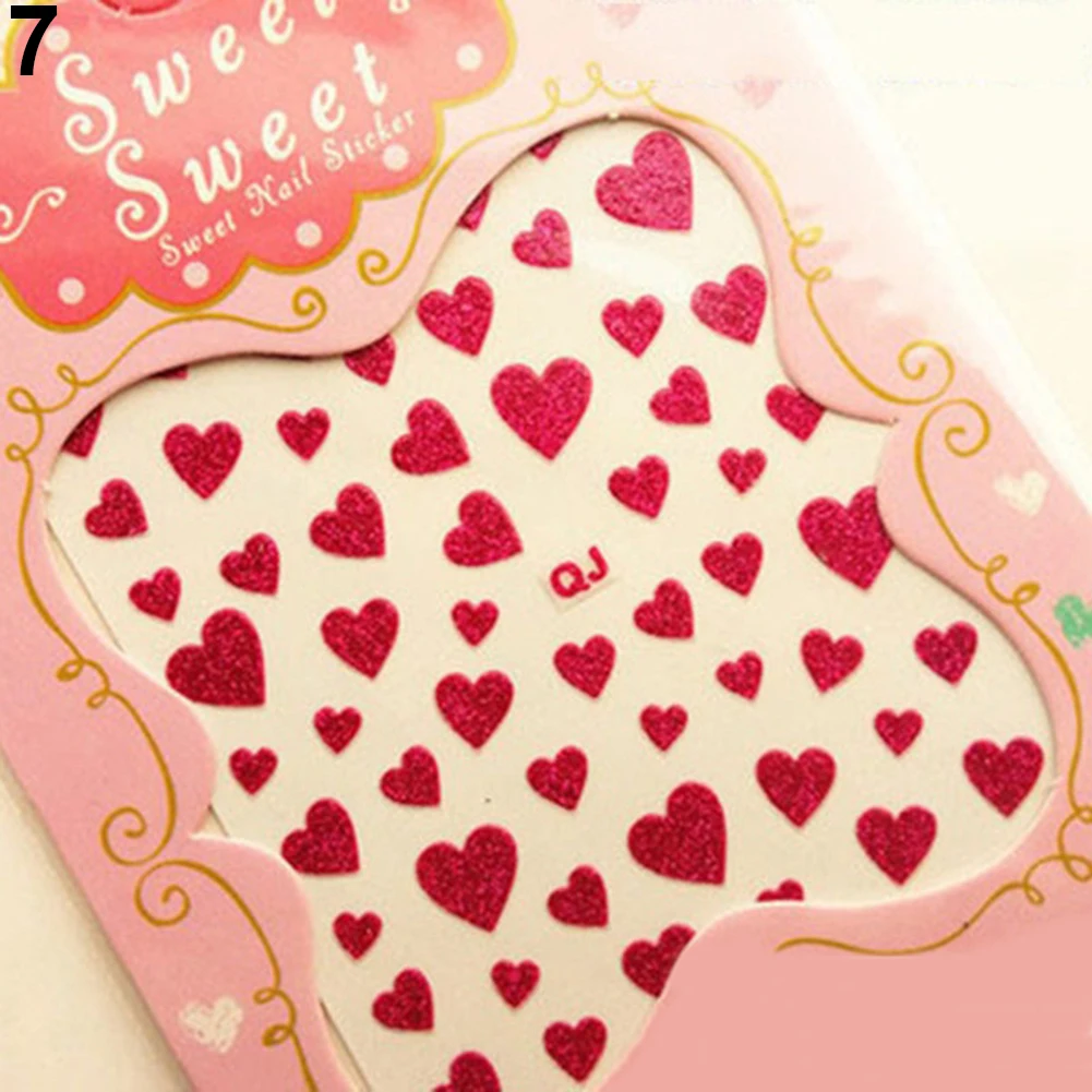 1 Sheet Love Heart Design Nail Art Stickers Water Transfer Decal Slider Watermark Nail Wraps Decal Manicure Nail Tips Decoration