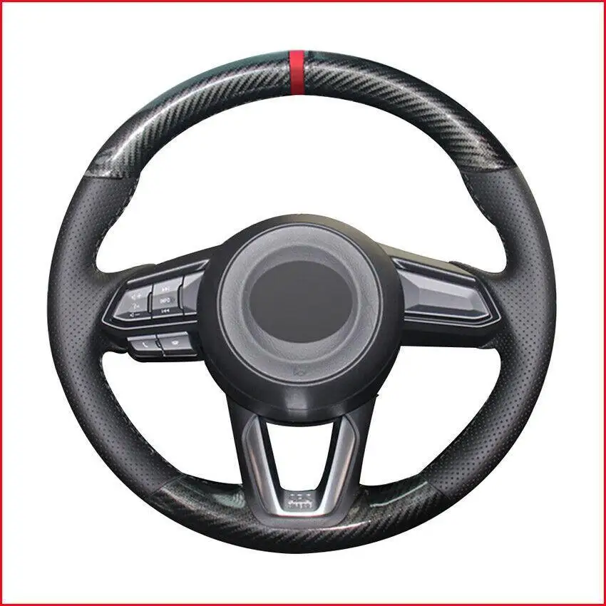 

For Mazda-3-Axela 17-19 Mazda 6 Atenza Custom Made DIY Anti Slip Black Carbon Fiber Steering Wheel Cover anti-slip all season
