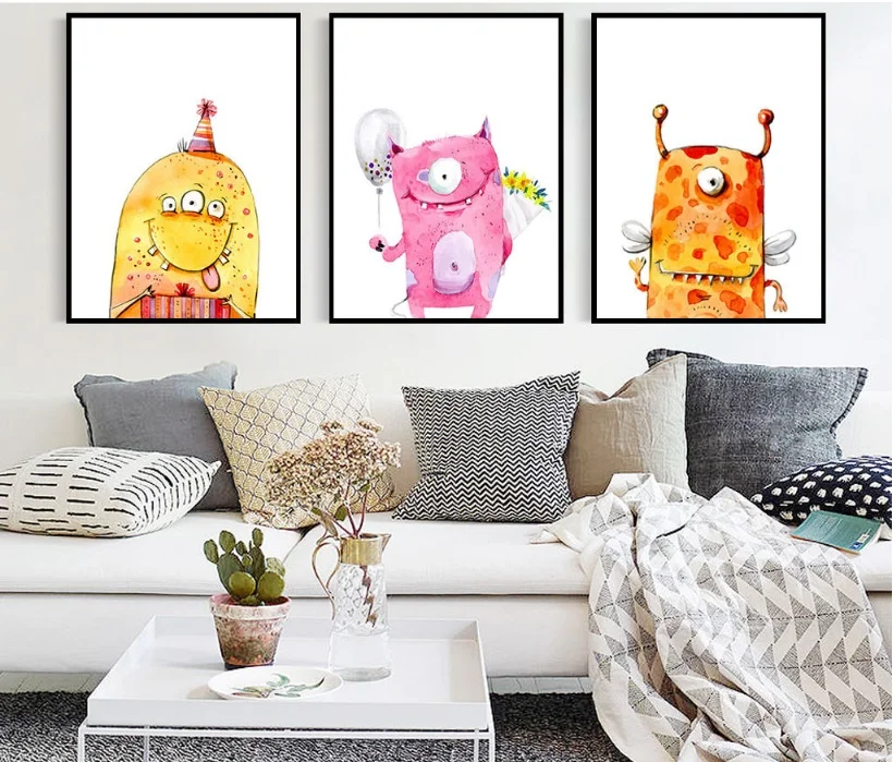 Настенная Картина на холсте Мультяшные креативные картины монстра плакат для