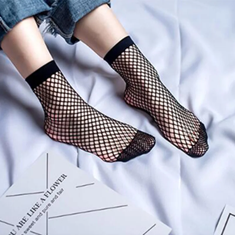 

New Hot Fashion Summer Women Ruffle Large Fishnet Ankle High Socks Bow Tie Mesh Lace Fish Net Short Socks
