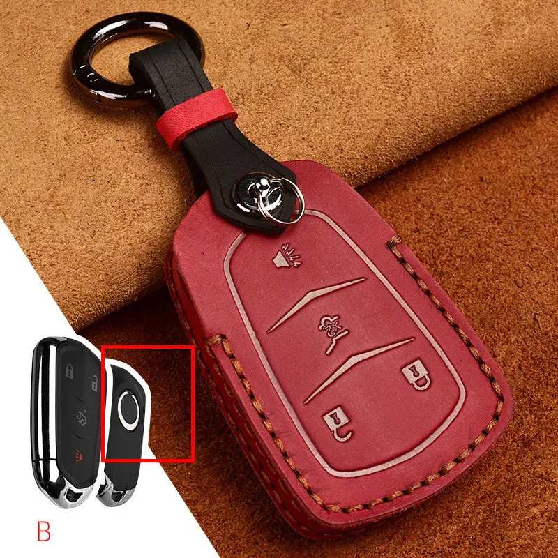 

Leather Car Key Cover Case for Cadillac Escalade CTS XTS ATS ATS-L XLS SRX 2015 4/5/6 Button 28T CTS-V XT5 CT6 fob