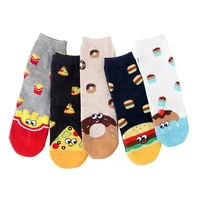 5 pairs womens cartoon socks colorful donut sandwich burger food cotton sock ladies and womans funny cute pop korean socks
