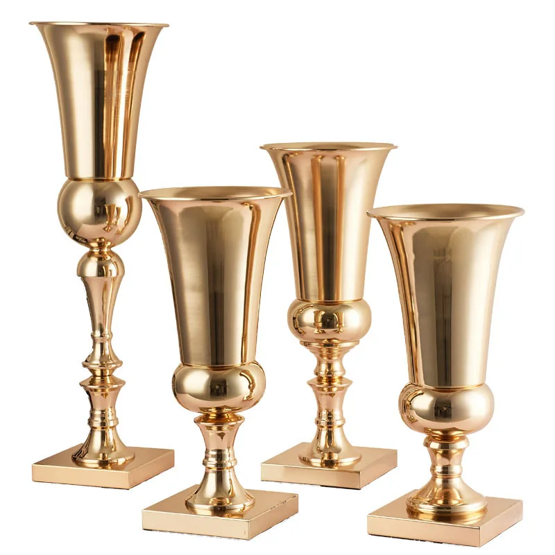 Золотистые/серебристые металлические вазы для цветов свадебное украшение