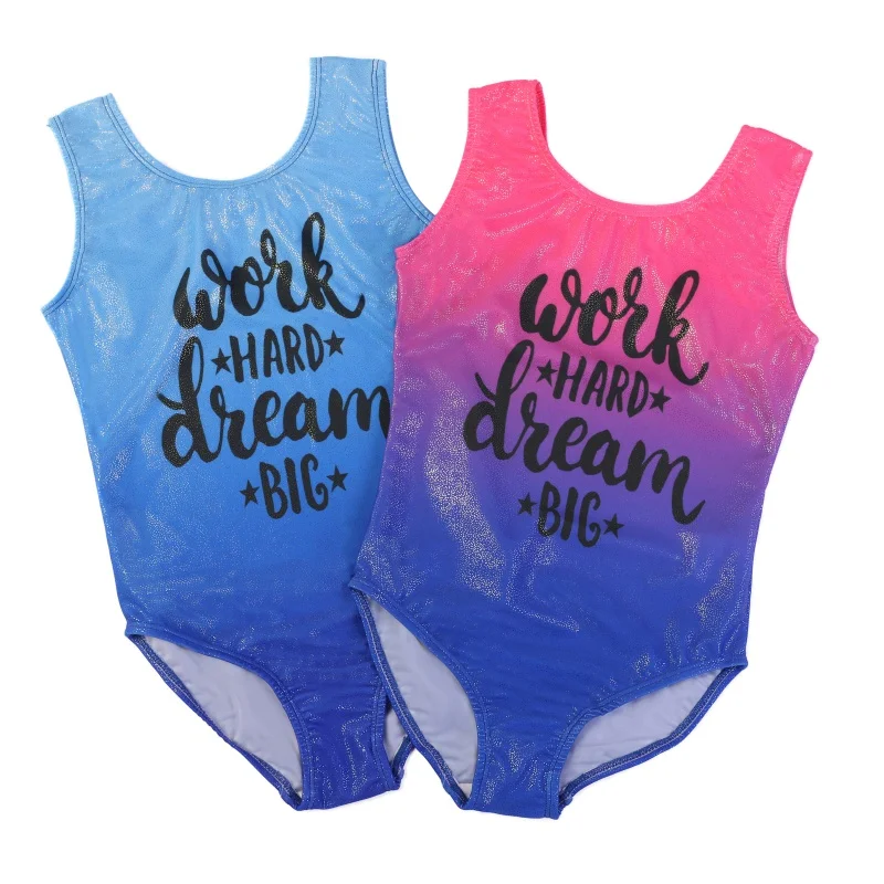 

4-14 Years Girls Leotard For Gymnastics Ballet Teens Sleeveless Letter Print Glitter Leotards Kids Dance Wear