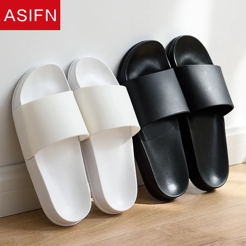 ASIFN летние женские и мужские слиперы простые черно белые Нескользящие шлепанцы
