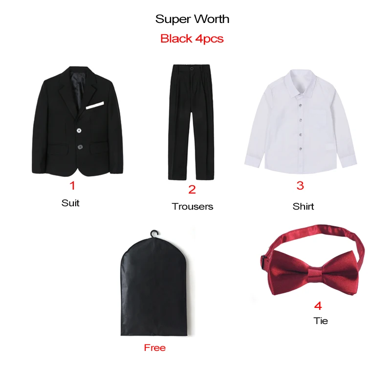 2020 Gentleman Kids Jacket Vest Pants Bowtie ceremony Costumes Flowers Boys Formal Suit Wedding campus student Dress |