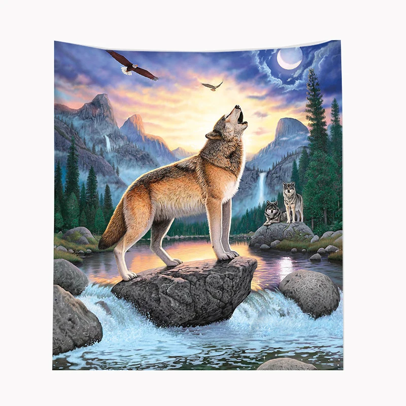 Фоновая ткань из полиэстера с изображением леса волка природы поток Луны