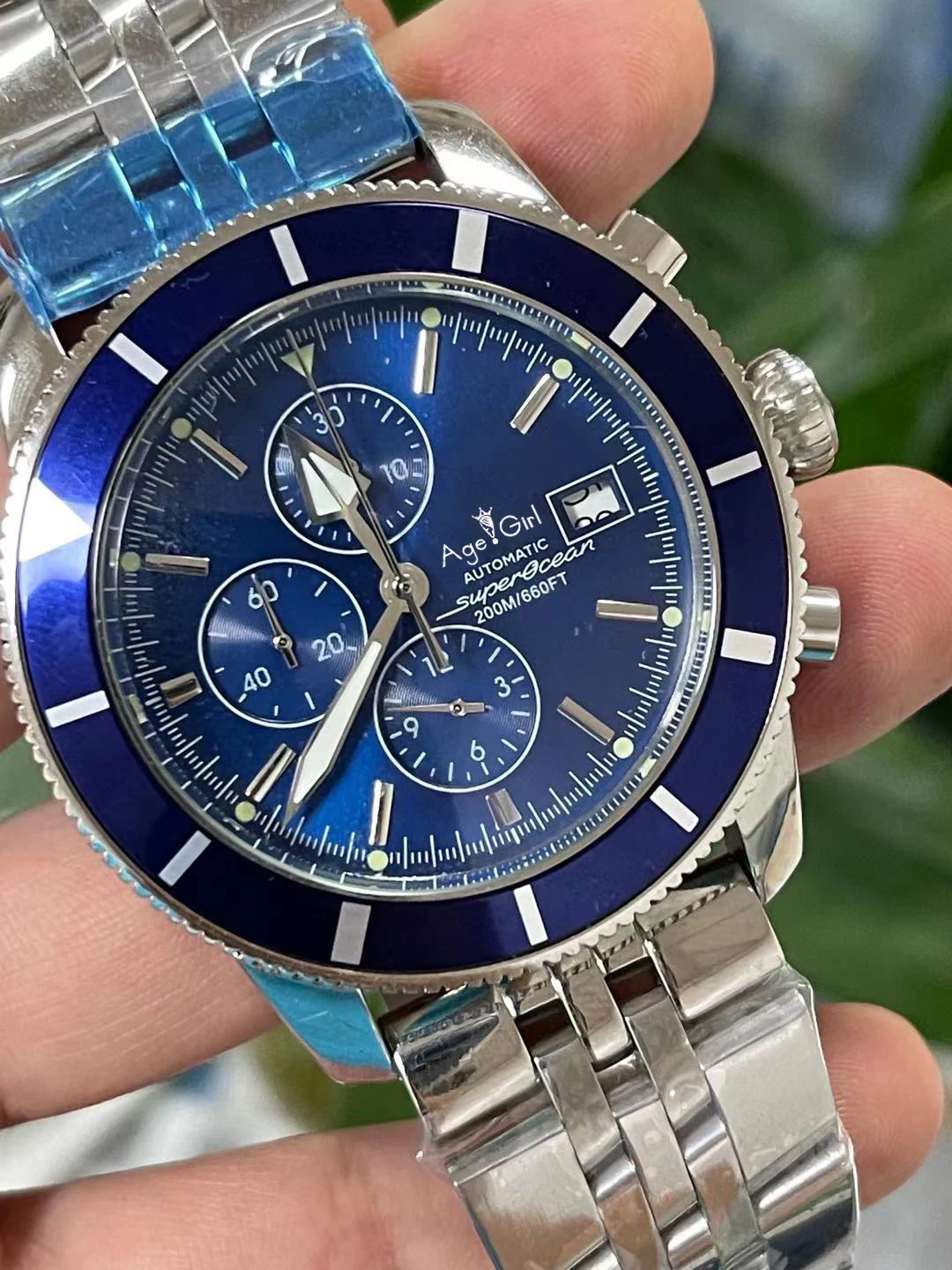 

Luxury Black Blue Brown Leather SuperOcean Mens Sapphire Ceramic Bezel Quartz Chronograph Stainless Steel Bracelet Date Watches