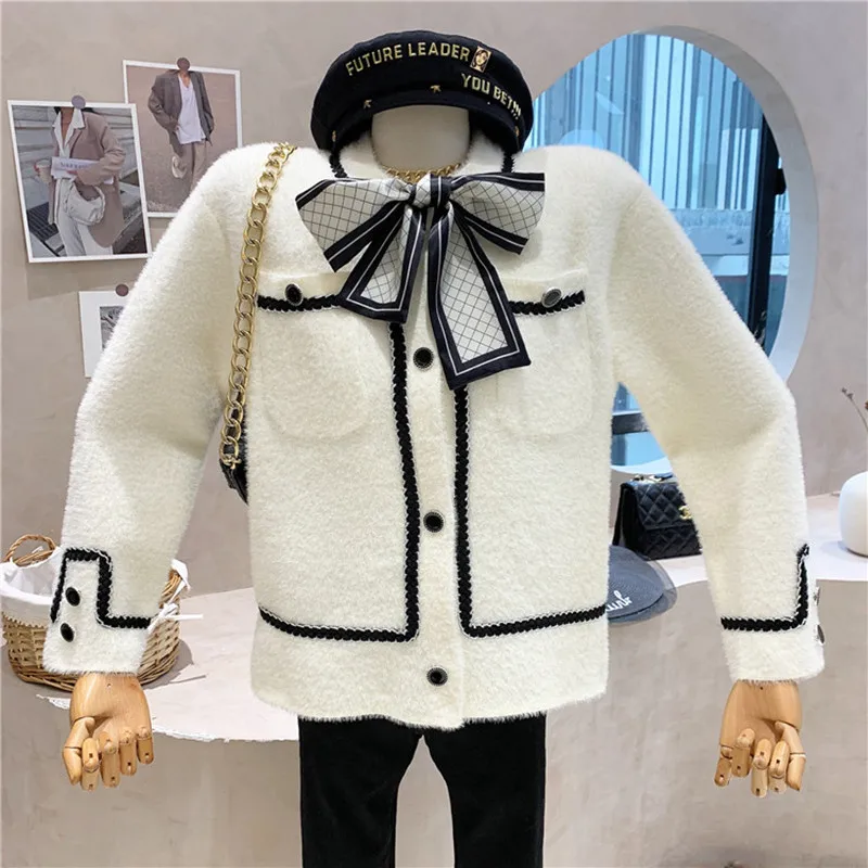 

New Women's Clothing 2021 Autumn Winter Temperament sweater coat Imitation mink velvet short knitted cardigan Top