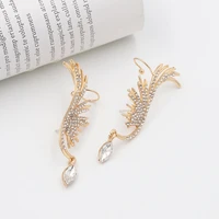 fashion gothic angel wing full crystal leaf shaped women gifts party clip earrings ear cuff shiny zircon women party jewelry