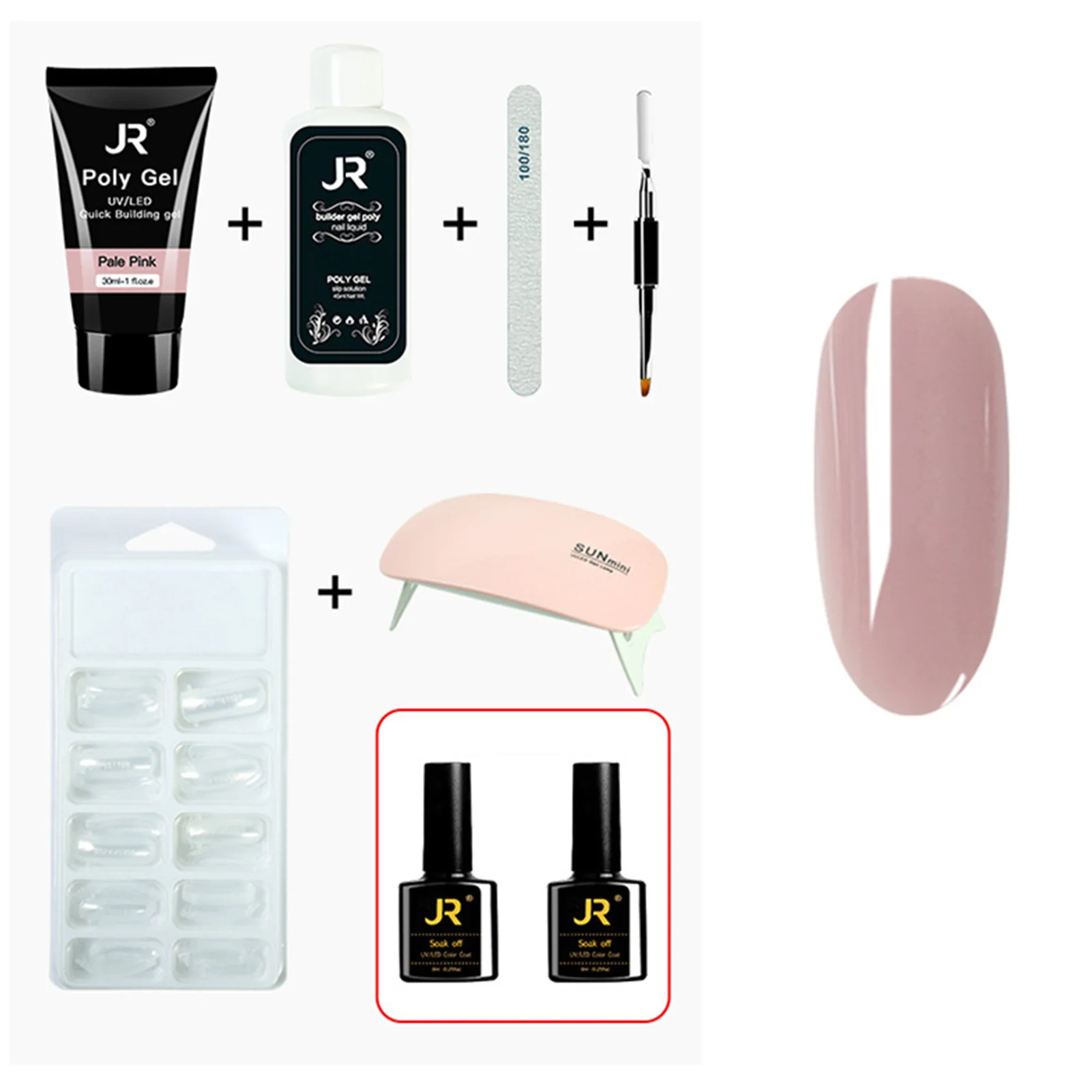 

8pcs Nail Art Extension Glue Set UV Gel 30nail Paperless Crystal Mold Adhesive,Cleaning Fluid,Nail File,Mini UV Lamp,8ML Primer