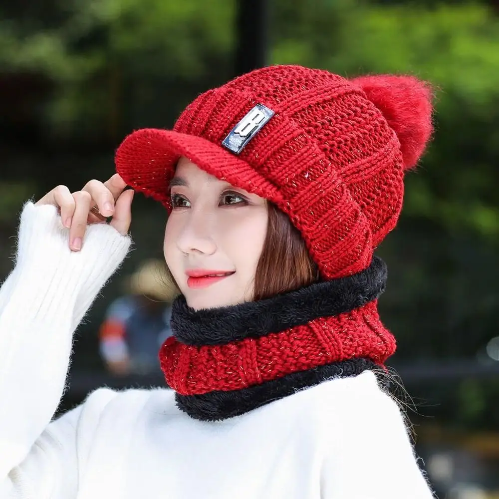 Зимние шапки для женщин Skullies Beanie, зимняя шапка для девочек, шерстяной шарф, шапка, набор s, Балаклава, маска, шапка, вязаная шапка