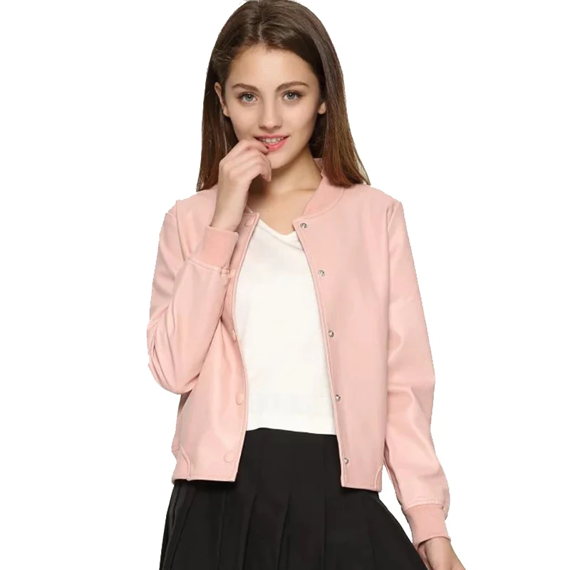 Розовые женские Куртки из искусственной кожи с буквенным принтом коллекция 2019