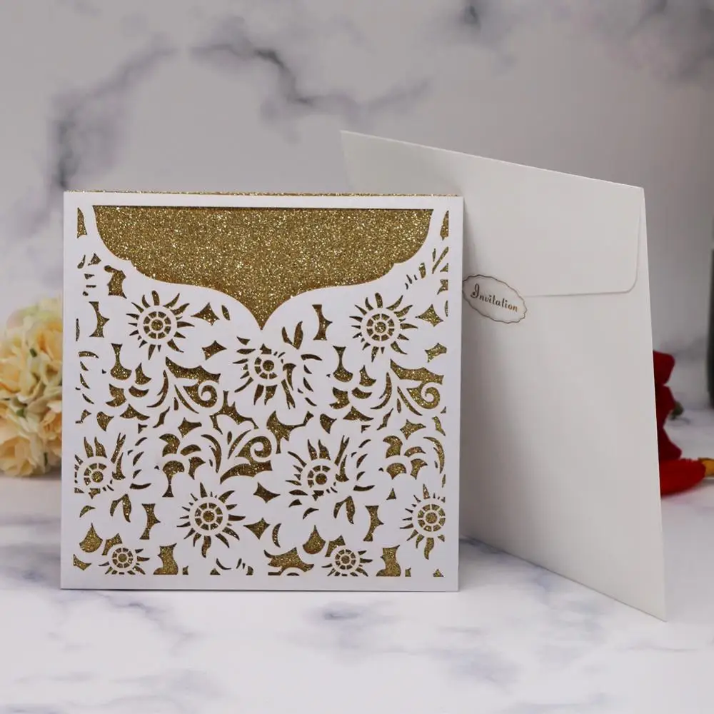 15pcs/lot Pearl Paper Wedding Invitations Card Lace Patterns Elegant Cutout Laser Cut Dinner Luxury | Дом и сад