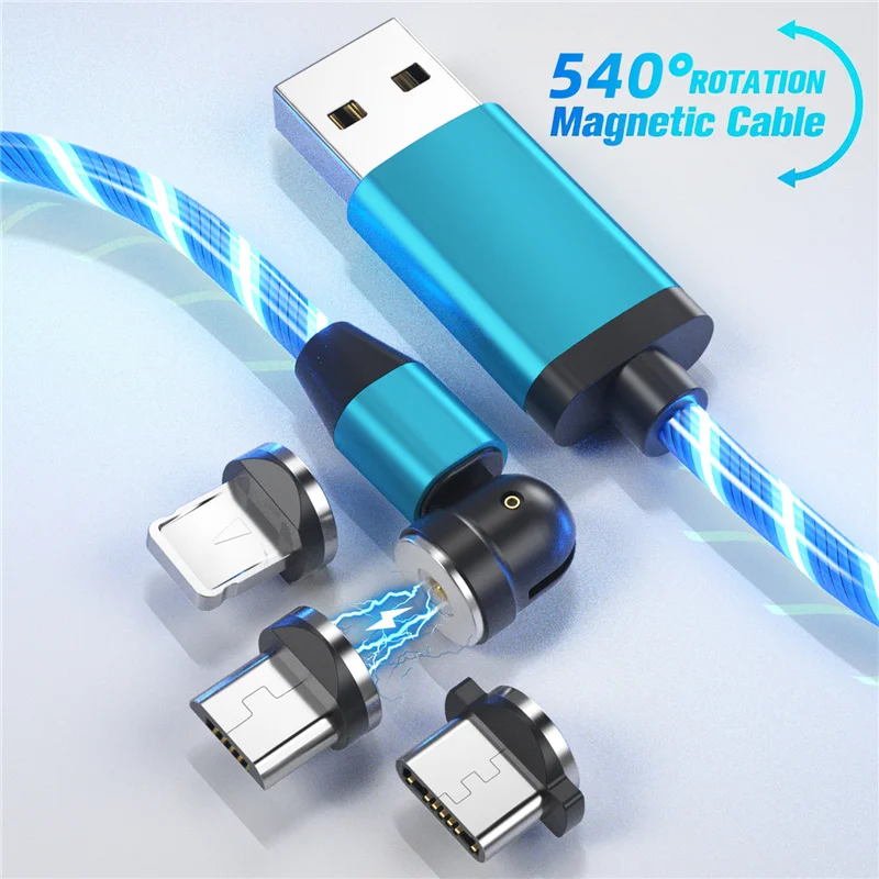 

540 Degree 2.4A Magnetic USB Type C Cable Flowing Light Magnetic Charging For iPhone 11 12 Xiaomi LG Huawei Charger Cable Wire