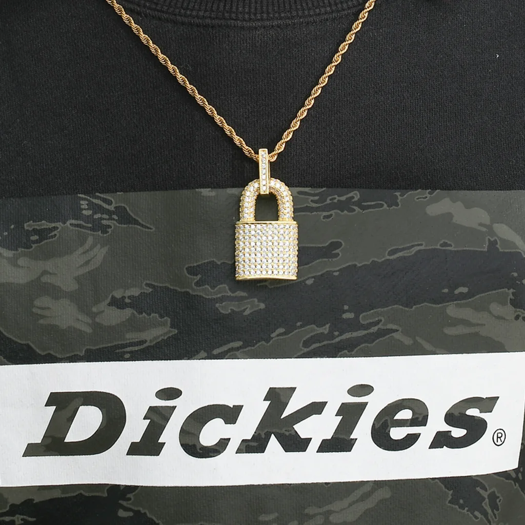 

Solid Micro-inlaid Zircon Gold Silver Color Necklaces Punk Hip Hop Chain Iock Necklaces Personality Hip Hop Pendant