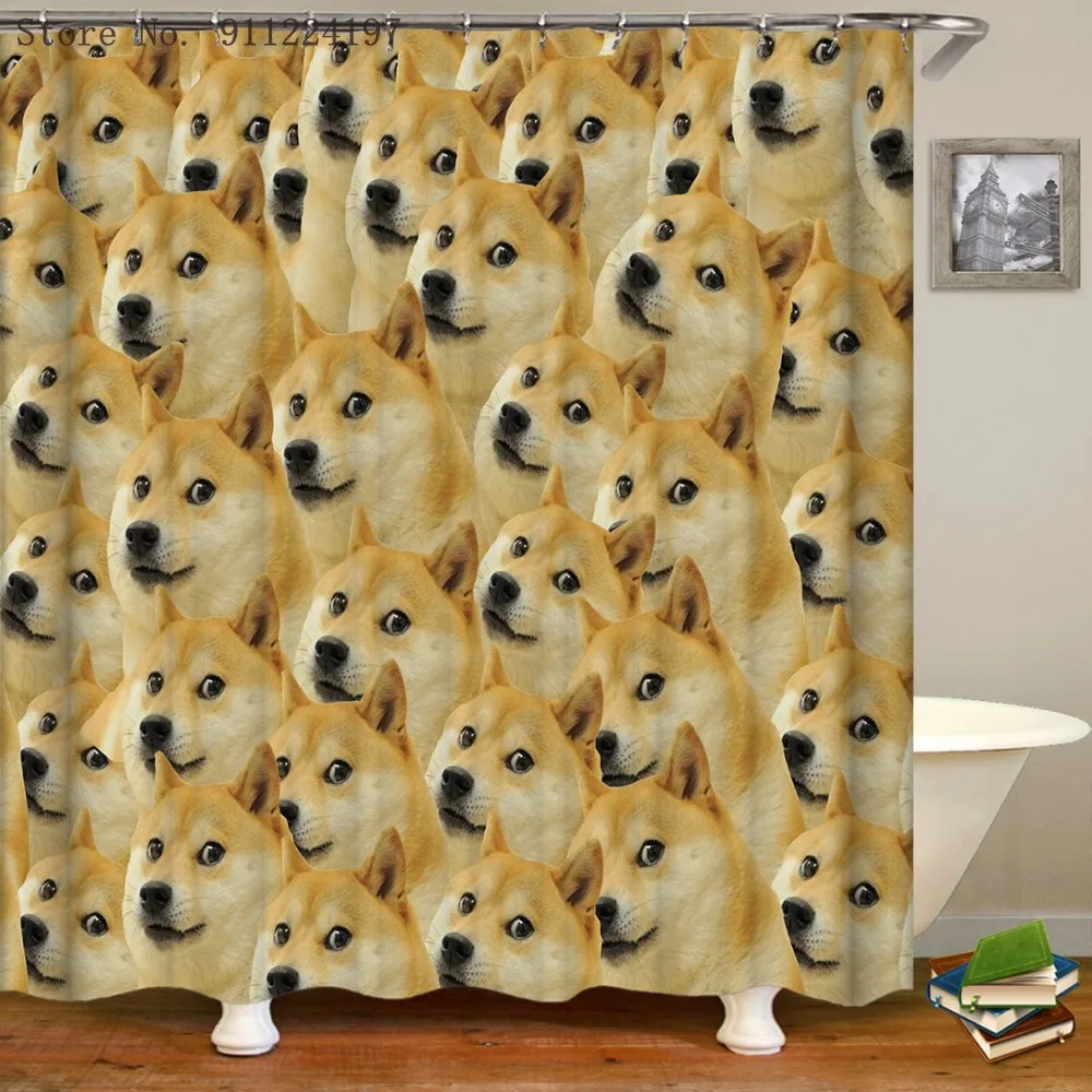 

Animal Theme Full Screen Dog Head Shower Curtains 3D Dachshund Printed Waterproof Bathroom Curtain Set Bathtub Decor With Hooks