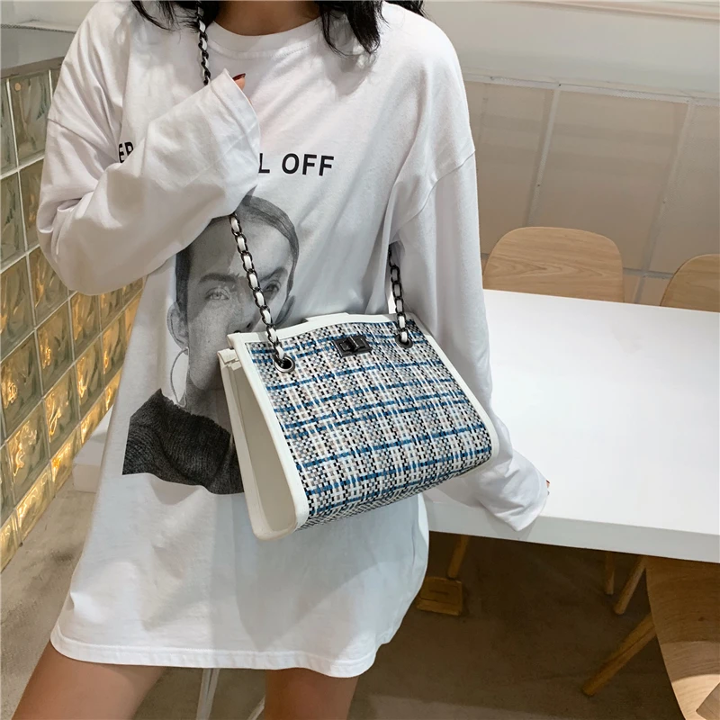 

Women's premium texture all-match shoulder bag 2021 new woven mesh fashion personality messenger bag purses and handbags