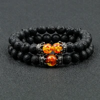 2pcsset charm bracelets for women natural 6mm black matte stone pave cz imperial crown copper beads bangle men jewelry pulseira
