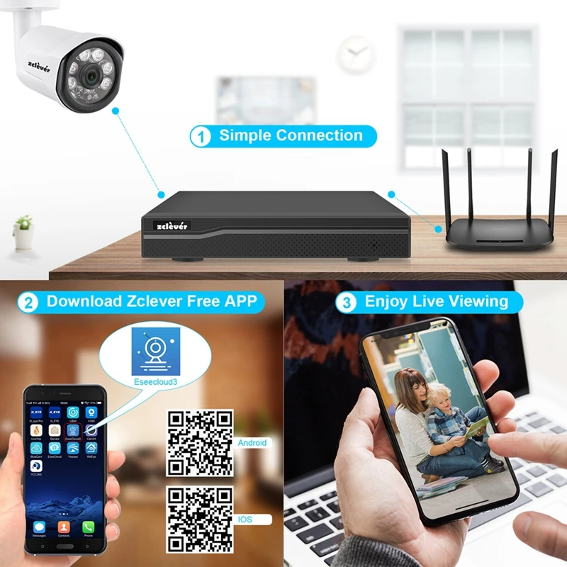 Zclever 1080P PoE 8CH H.265+ HDMI HD NVR домашняя камера безопасности система с 8 шт. открытый/закрытый водонепроницаемый 2.0MP CCTV IP camera