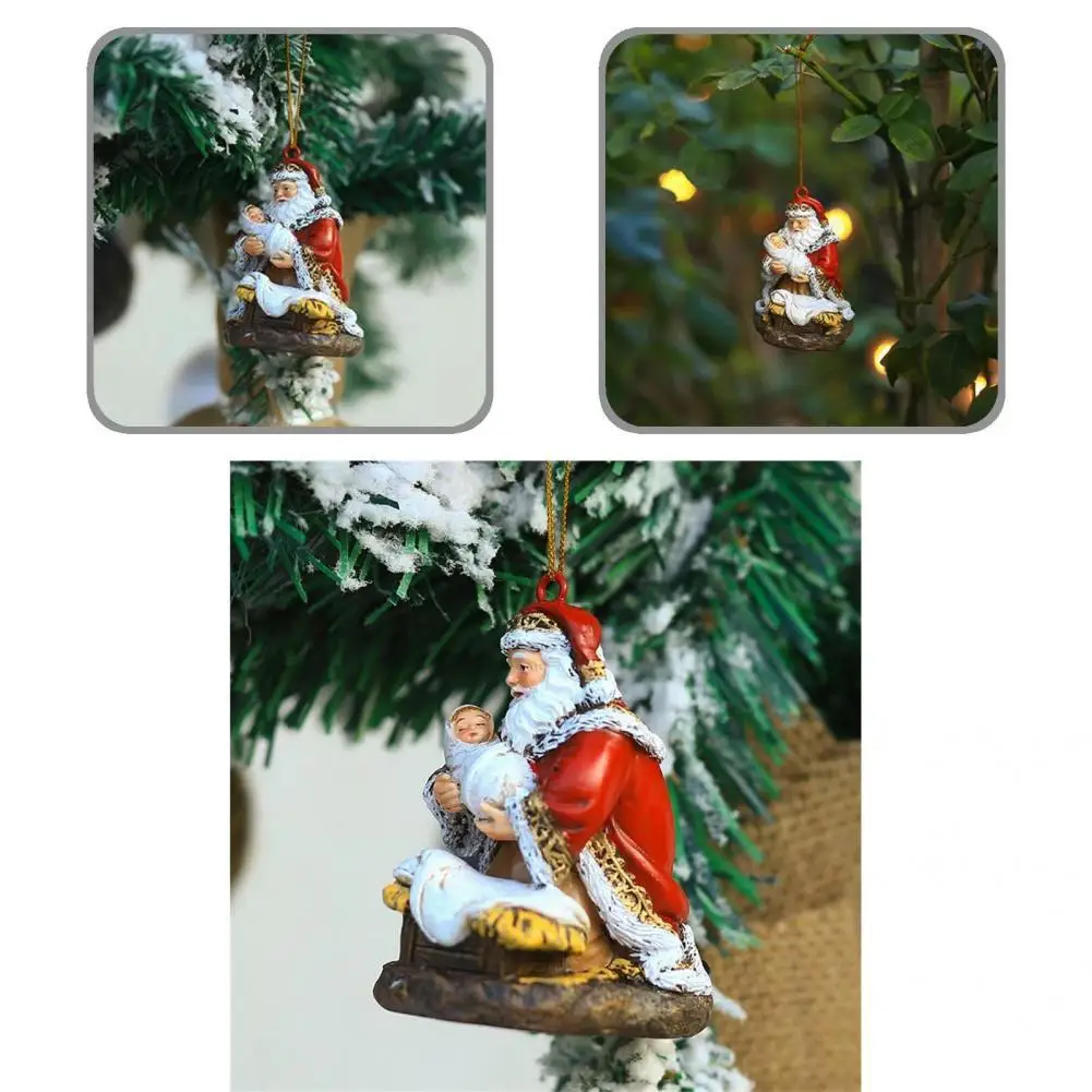 

Decorative with Hanging Hole Festive Hanging Santa Claus Sculpture for Fireplace